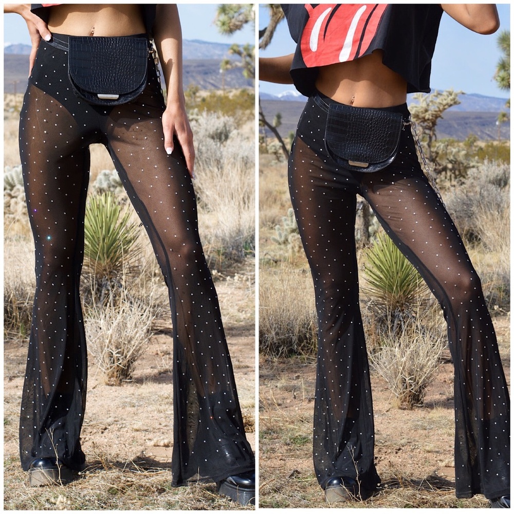 Show Some Flare Rhinestone Mesh Pant - Picture 2 of 6